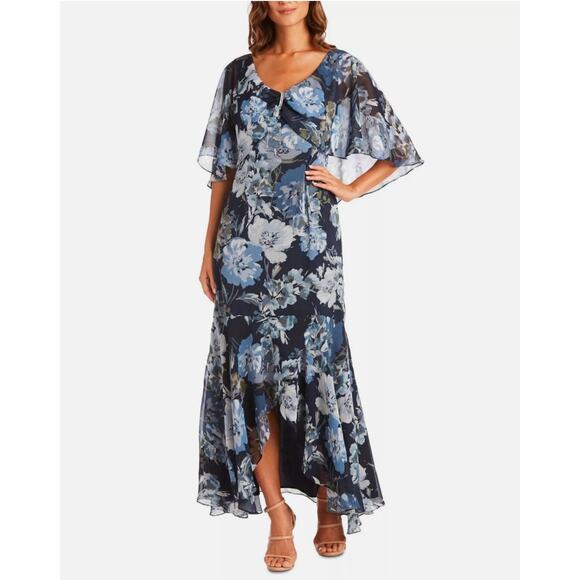 R&M Richards Navy Blue Floral High Low Chiffon Dress Evening Formal Size 6 NWT - Picture 11 of 11